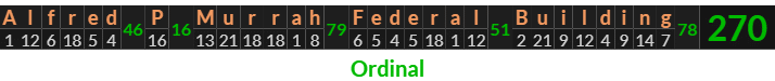 "Alfred P Murrah Federal Building" = 270 (Ordinal)