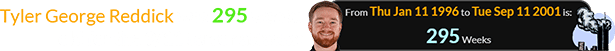 Tyler George Reddick was 295 weeks old for the 9/11 terror attacks: