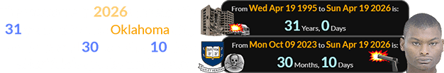 The massacre in 2026 was exactly 31 years after the Oklahoma City bombing and 30 months, 10 days after Yale’s special anniversary: