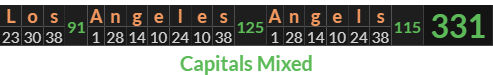 "Los Angeles Angels" = 331 (Capitals Mixed)