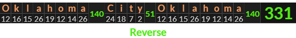 "Oklahoma City Oklahoma" = 331 (Reverse)