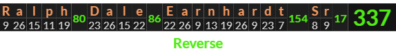 "Ralph Dale Earnhardt Sr" = 337 (Reverse)