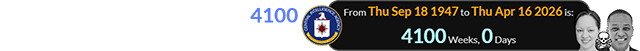 The murder-suicide fell exactly 4100 weeks after the founding of the CIA: