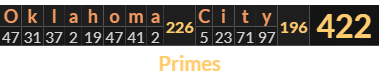 "Oklahoma City" = 422 (Primes)