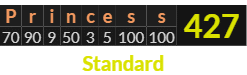 "Princess" = 427 (Standard)