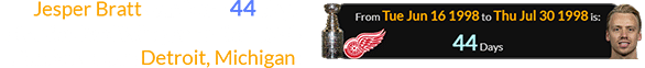 Jesper Bratt was born 44 days after the Red Wings won the 1998 Stanley Cup in Detroit, Michigan: