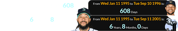 J.P. Crawford was born 608 days before Blake Perkins and exactly 6 years, 8 months before September 11th: