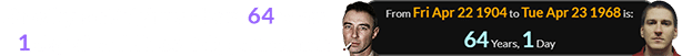 Timothy McVeigh was born 64 years, 1 day after J. Robert Oppenheimer:
