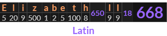 "Elizabeth II" = 668 (Latin)