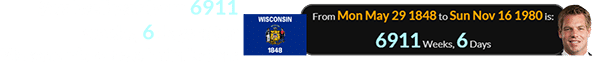 Swalwell was born 6911 weeks, 6 days after Wisconsin’s date of admission: