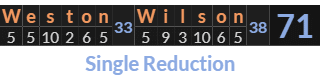"Weston Wilson" = 71 (Single Reduction)