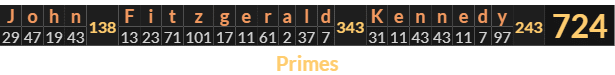 "John Fitzgerald Kennedy" = 724 (Primes)