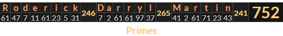 "Roderick Darryl Martin" = 752 (Primes)