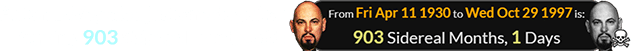 Anton LaVey died just one day after turning 903 Sidereal months old: