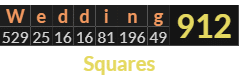 "Wedding" = 912 (Squares)