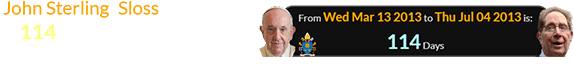 John Sterling (Sloss) was a span of 114 days before his birthday when Bergoglio was elected: