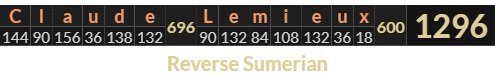 "Claude Lemieux" = 1296 (Reverse Sumerian)