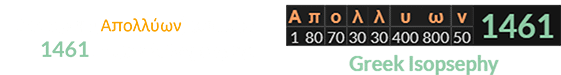 Apollyon (Απολλύων) sums to 1461 in Greek Isopsephy: