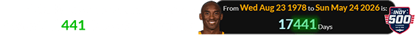 Kobe Bryant would have been a span of 17,441 days old on Sunday: