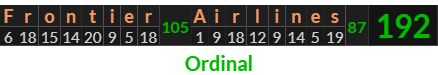 "Frontier Airlines" = 192 (Ordinal)