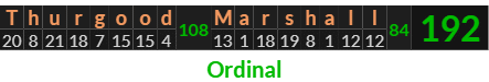 "Thurgood Marshall" = 192 (Ordinal)