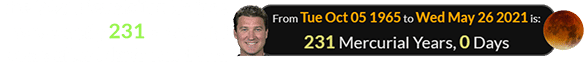 The 2021 Revelation Eclipse was exactly 231 Mercurial years after Mario was born: