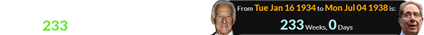 John Sterling was born a span of exactly 233 weeks after Bob Uecker: