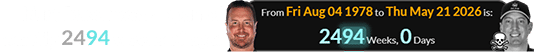 Kurt Busch was a span of exactly 2494 weeks of ag