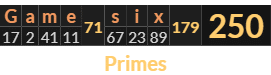 "Game six" = 250 (Primes)