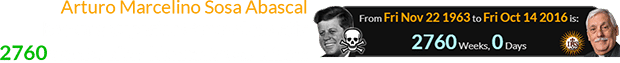 Arturo Marcelino Sosa Abascal became Superior General exactly 2760 weeks after Kennedy was killed: