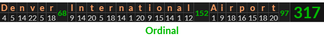 "Denver International Airport" = 317 (Ordinal)