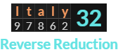 "Italy" = 32 (Reverse Reduction)