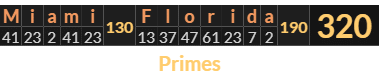"Miami Florida" = 320 (Primes)