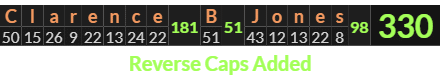 "Clarence B Jones" = 330 (Reverse Caps Added)