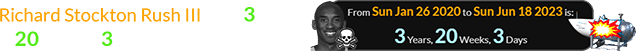 Richard Stockton Rush III died 3 years, 20 weeks, 3 days after Kobe’s crash: