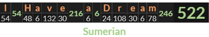 "I Have a Dream" = 522 (Sumerian)