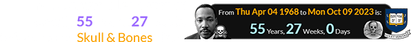 MLK Jr. was killed a span of exactly 55 years, 27 weeks before Yale’s ‘Skull & Bones’ date: