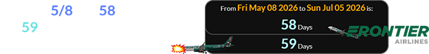 The date 5/8 was 58 (or a span of 59) days before the date of Frontier began operations: