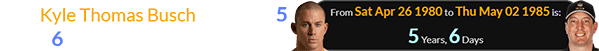 Kyle Thomas Busch was born 5 years, 6 days after Channing Tatum: