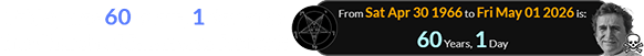 Friday was 60 years, 1 day after the Church of Satan was formed: