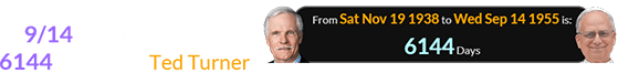 Pope Leo XIV was born on 9/14, which was a span of 6144 days after Ted Turner: