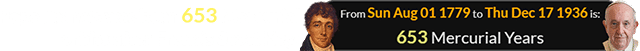 Pope Francis was born 653 Mercurial orbits after Francis Scott Key: