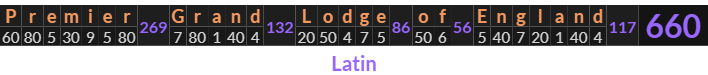 "Premier Grand Lodge of England" = 660 (Latin)