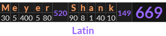 "Meyer Shank" = 669 (Latin)