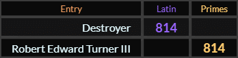 Destroyer and Robert Edward Turner III both = 814