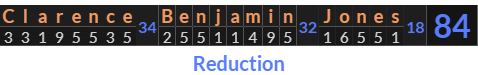 "Clarence Benjamin Jones" = 84 (Reduction)