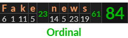 "Fake news" = 84 (Ordinal)