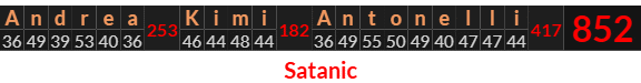 "Andrea Kimi Antonelli" = 852 (Satanic)