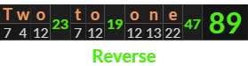 "Two to one" = 89 (Reverse)