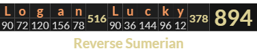 "Logan Lucky" = 894 (Reverse Sumerian)